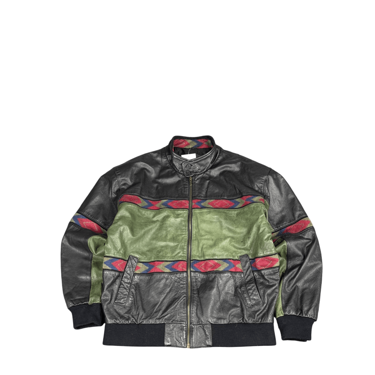 LA-1 by Adler Southwestern Leather Jacket - Black/Green/Red (L)