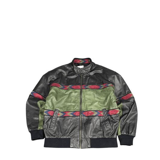 LA-1 by Adler Southwestern Leather Jacket - Black/Green/Red (L)