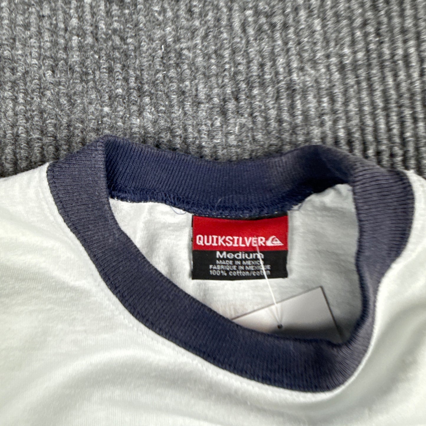 Quiksilver Graphic Ringer Tee - White with Navy (M)