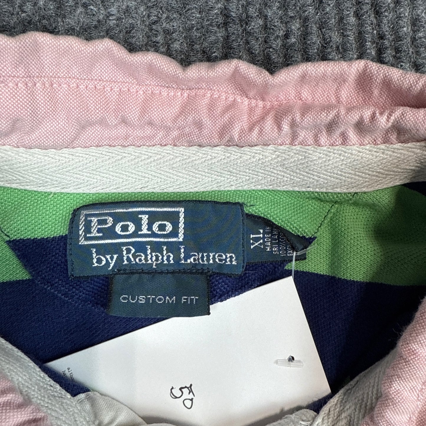 Polo by Ralph Lauren Custom Fit Polo - Green/Navy Stripe (XL)