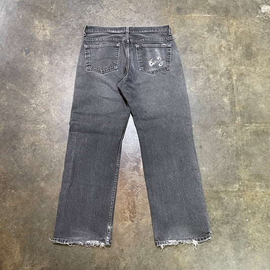 Relaxed Fit Distressed Gray Denim Jeans (L)