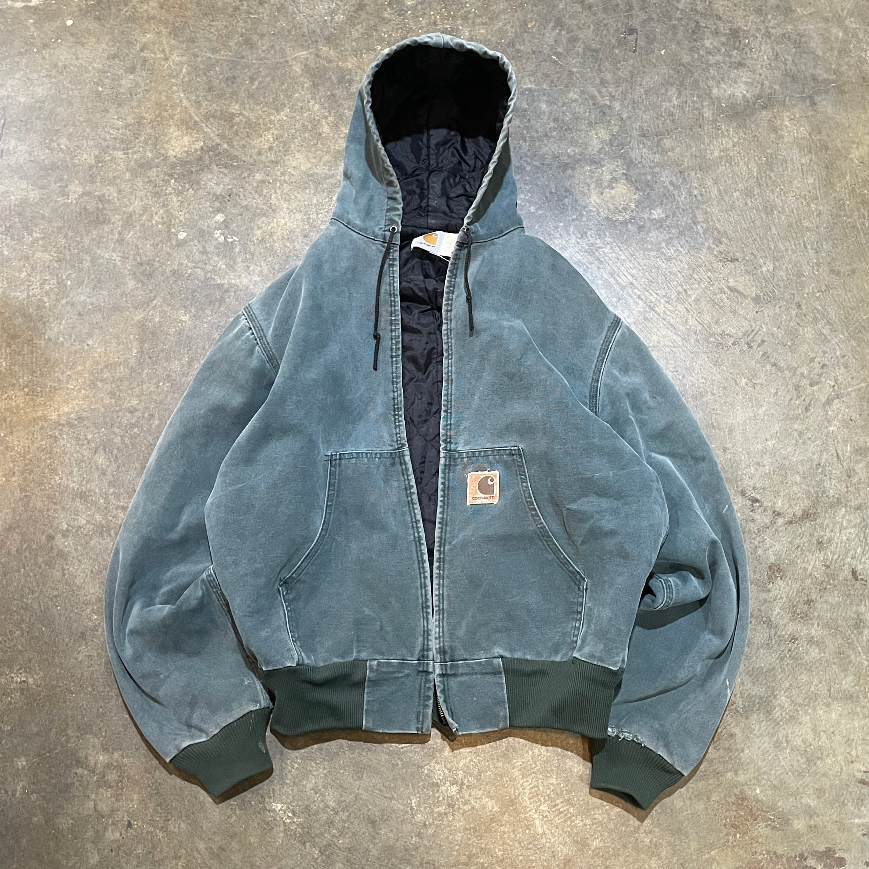 Green Carhartt Zip-Up Hooded Jacket Broken Zipper