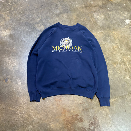 Navy Michigan Wolverines Crest Raglan Crew XL
