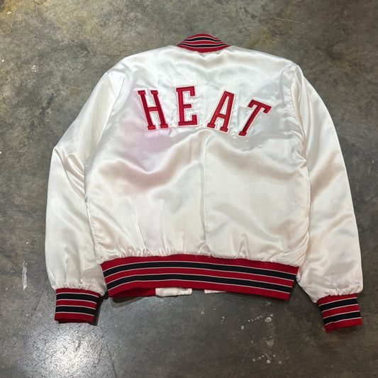 White Miami Heat Button-Up Varisty Jacket