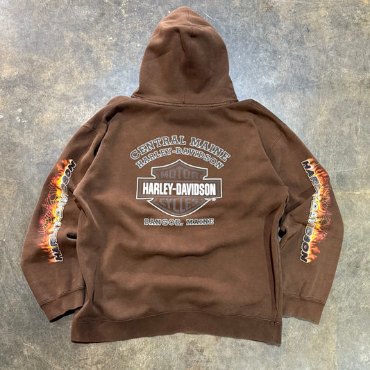 Harley Davidson Hoodie with Flaming Basketball Graphic
