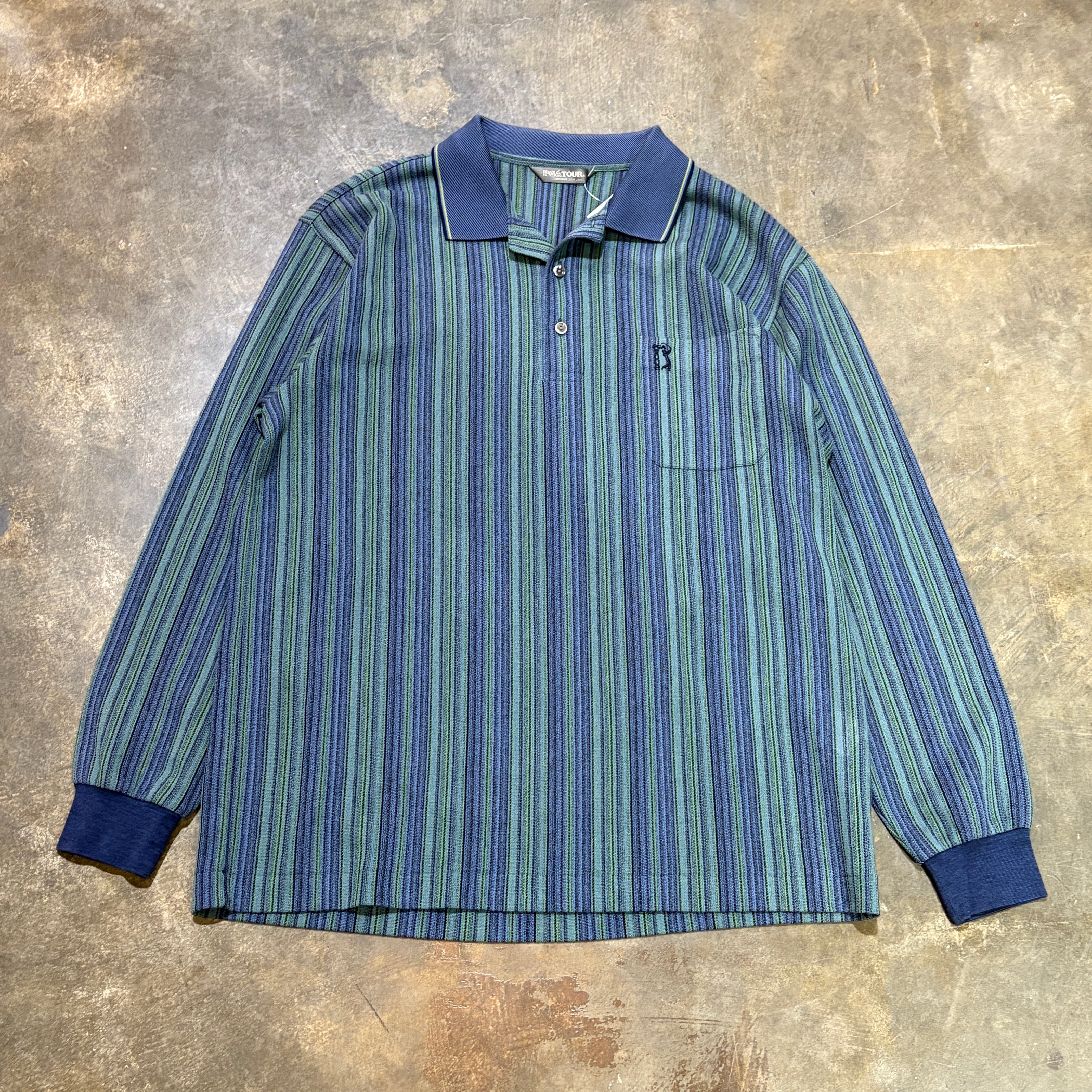 1990s PGA Tour Striped Long Sleeve Polo (L)
