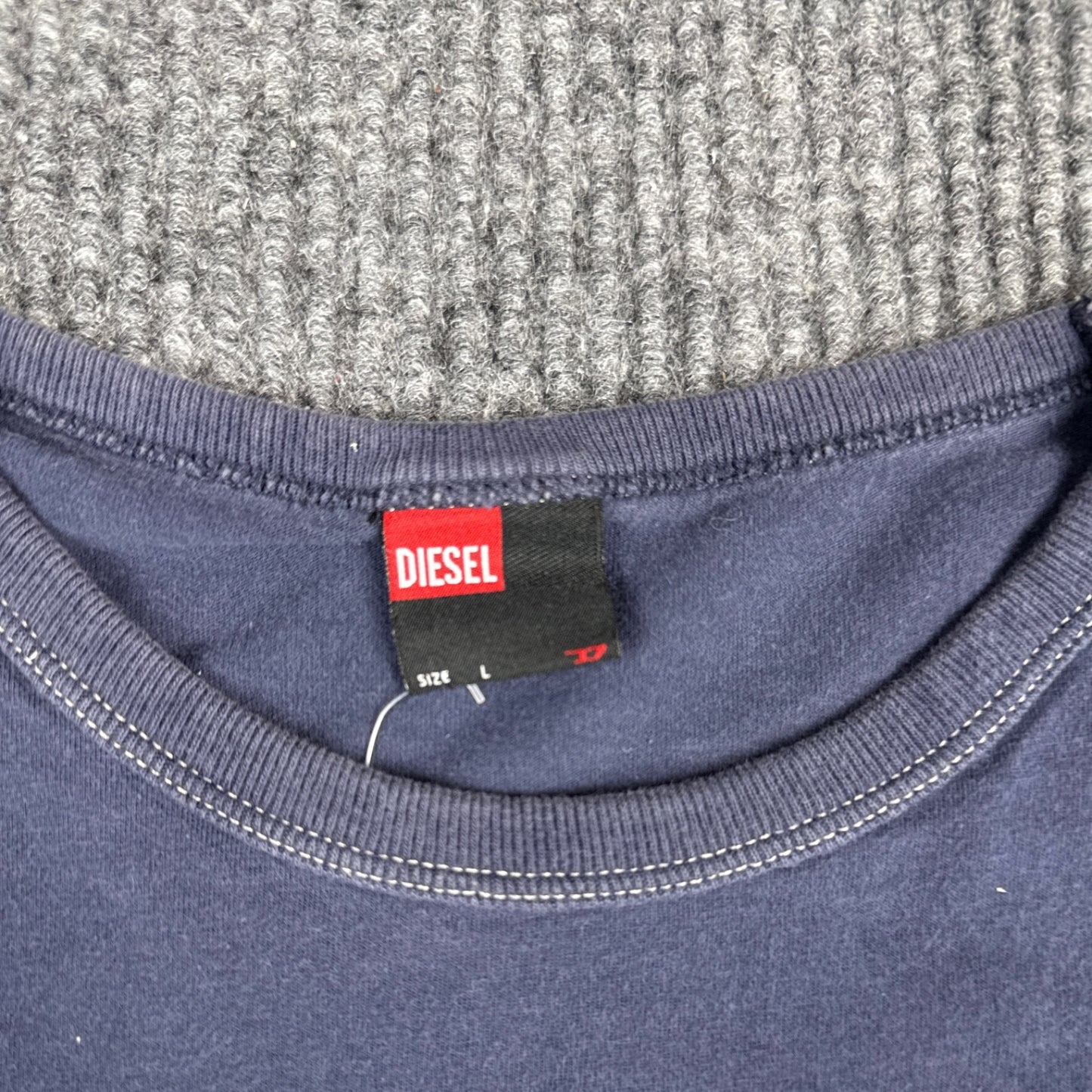 Diesel Tropical Cyclone T-Shirt - Navy Blue with Light Blue Sleeves (L)