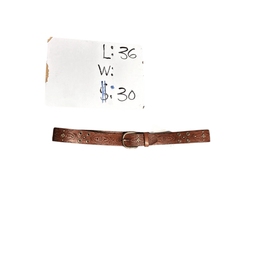 Vintage Tooled Leather Belt - Brown (36)