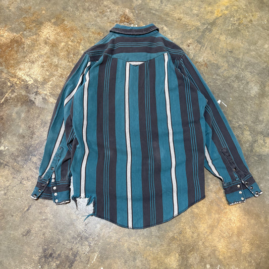 Wrangler Teal/Black Striped Button-Up1