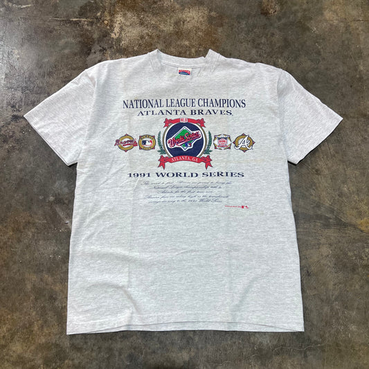 DS Grey 1991 Nutmeg Atlanta Braves Embroidered World Series Tee