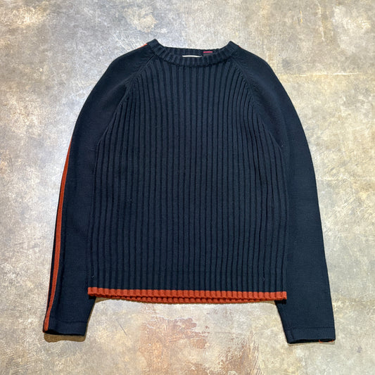 Whispering Smith Ribbed Knit Sweater with Red Stripe Detail (L)