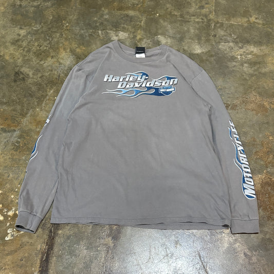 Grey Harley Davidson Motorcycles Sleeve Hit LS Tee