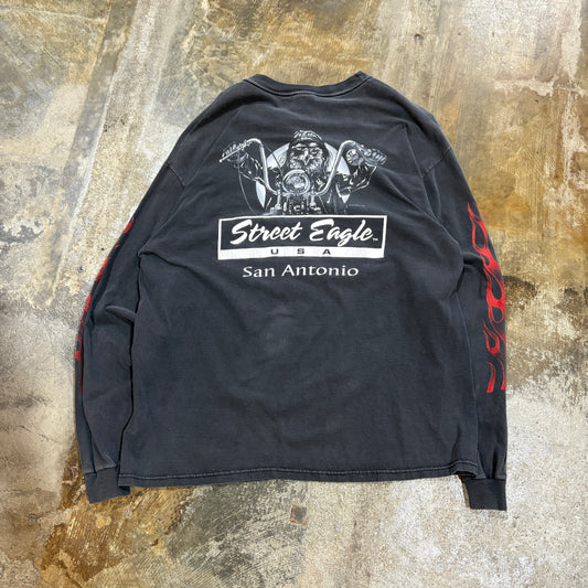 Street Eagle Flame Sleeve Biker LS Tee