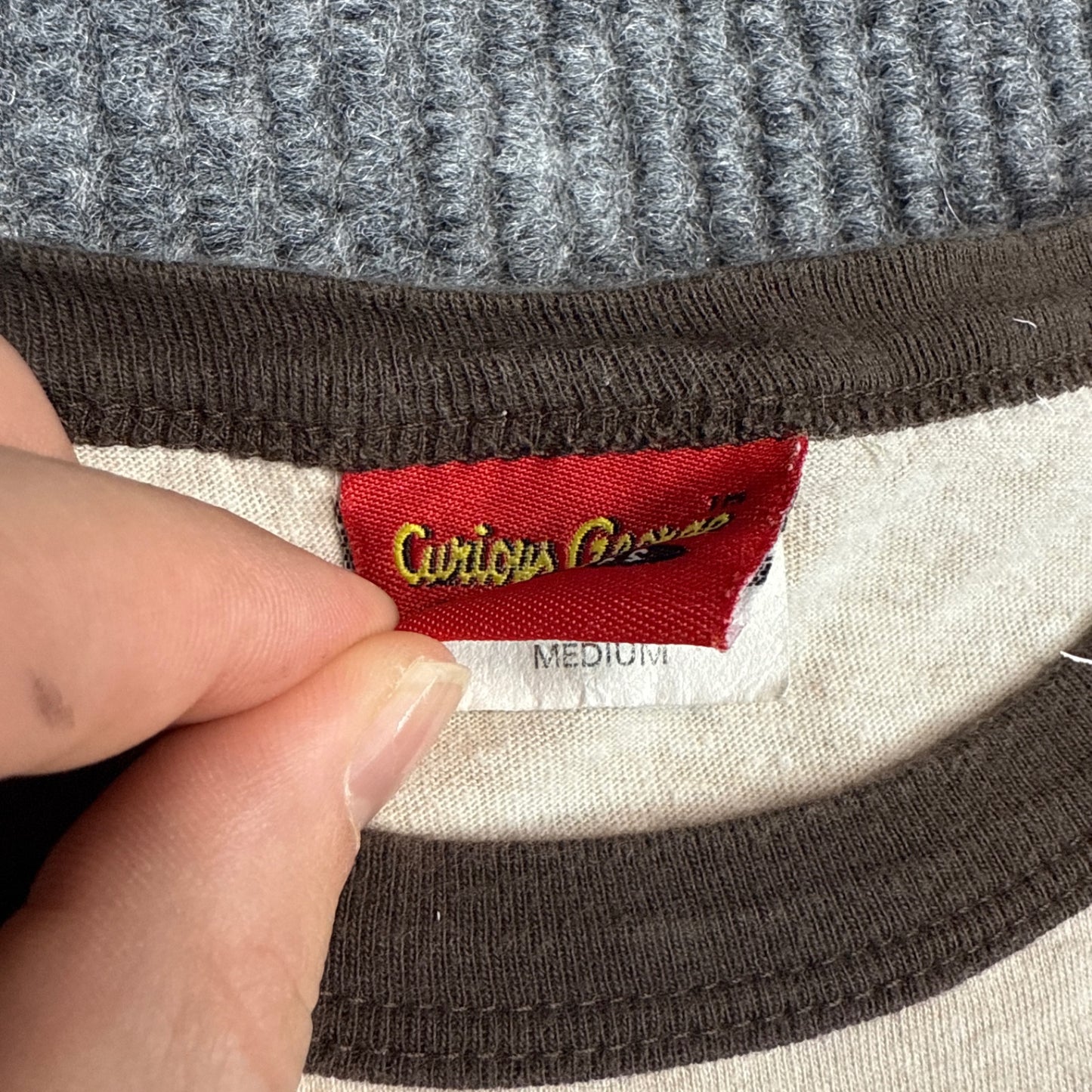 Curious George Ringer T-Shirt - Cream/Brown (M)