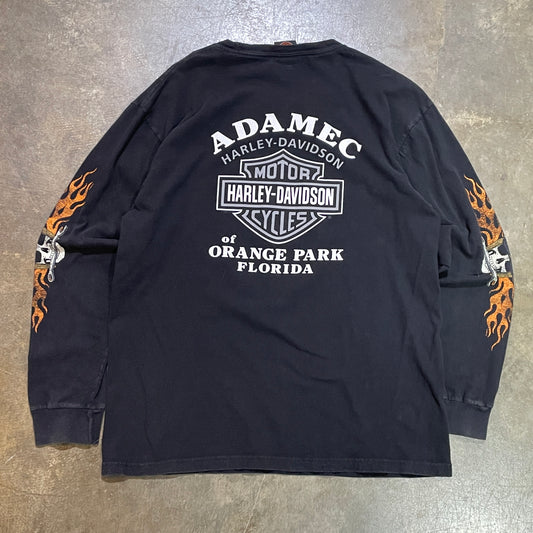 Black Harley Davidson FL Skull & Wrench LS Tee