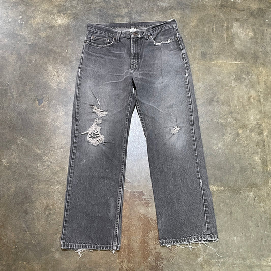 Relaxed Fit Distressed Gray Denim Jeans (L)