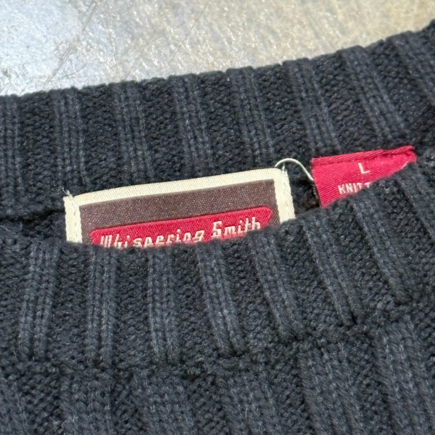 Whispering Smith Ribbed Knit Sweater with Red Stripe Detail (L)