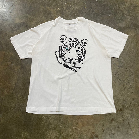 White and Black Auburn Tiger Head Tee