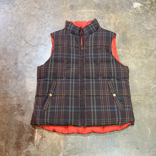 Reversible Orange/Brown Plaid Puffer Vest