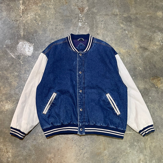 Simple Denim Varsity Jacket Basic Editions