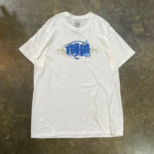 White Blue Cursive Nike Silver Tag Tee