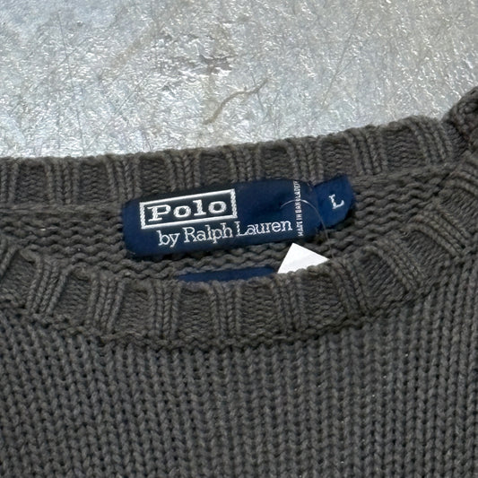 Polo Ralph Lauren Gray Knit Sweater with Red Stripe (L)