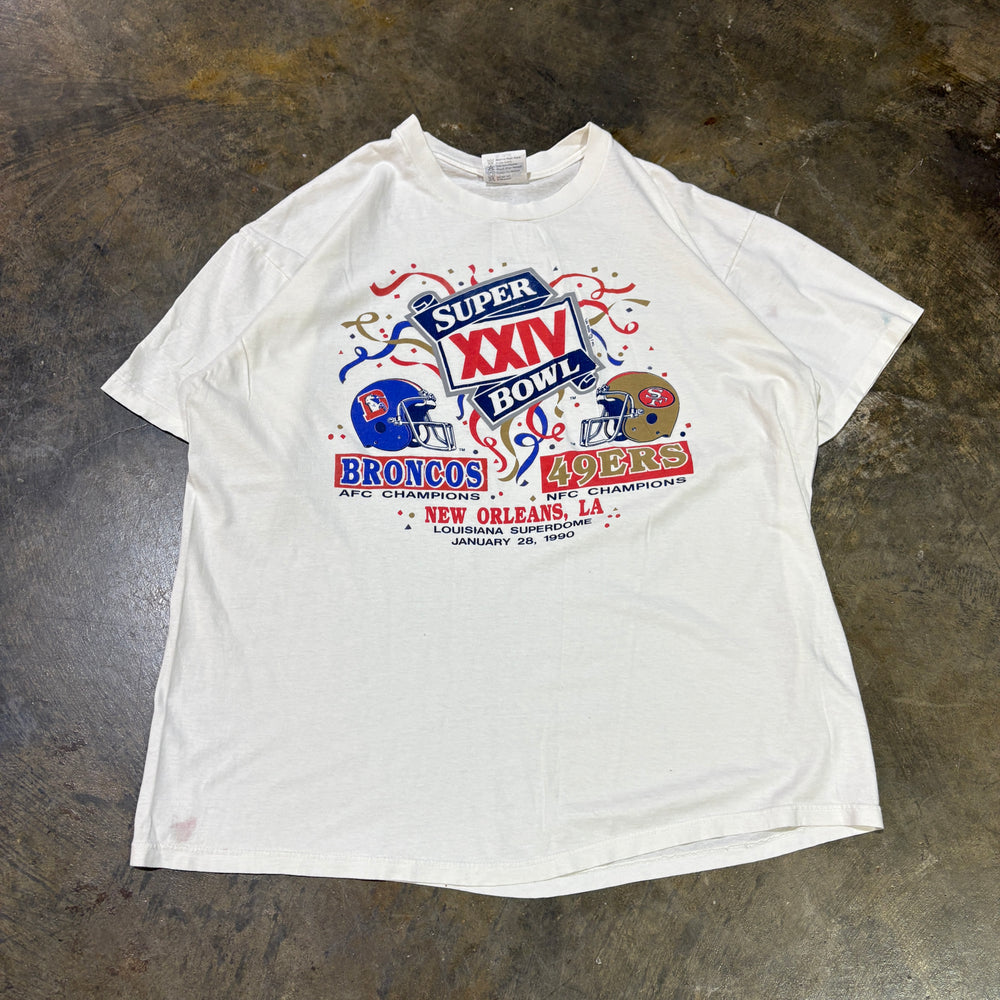 1990 Super Bowl XXIV Broncos vs 49ers Hanes Graphic Tee (XL)