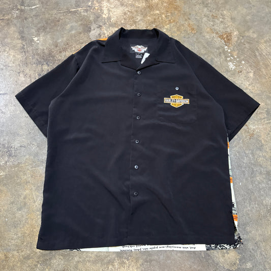 Harley Davidson News print back SS button-up