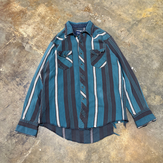Wrangler Teal/Black Striped Button-Up1
