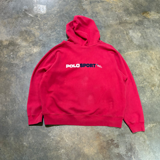 1990s Polo Sport Ralph Lauren Red Zip Hoodie (XXL)