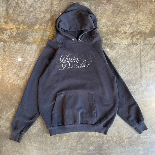 Black Harley Davidson Cursive Faded Rose Hoodie
