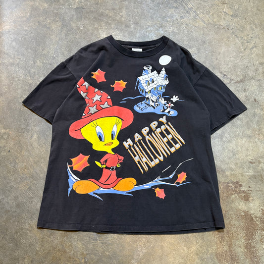 Black Looney Toons Tweety Bird Happy Halloween Tee