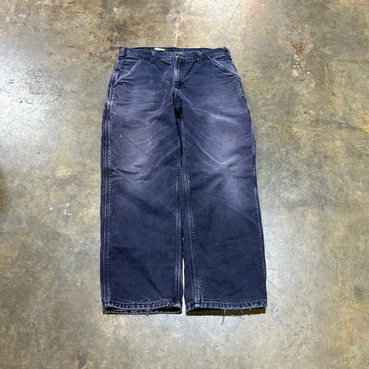 Navy Flannel Lined Carhartt Faded Distressed Pants 3