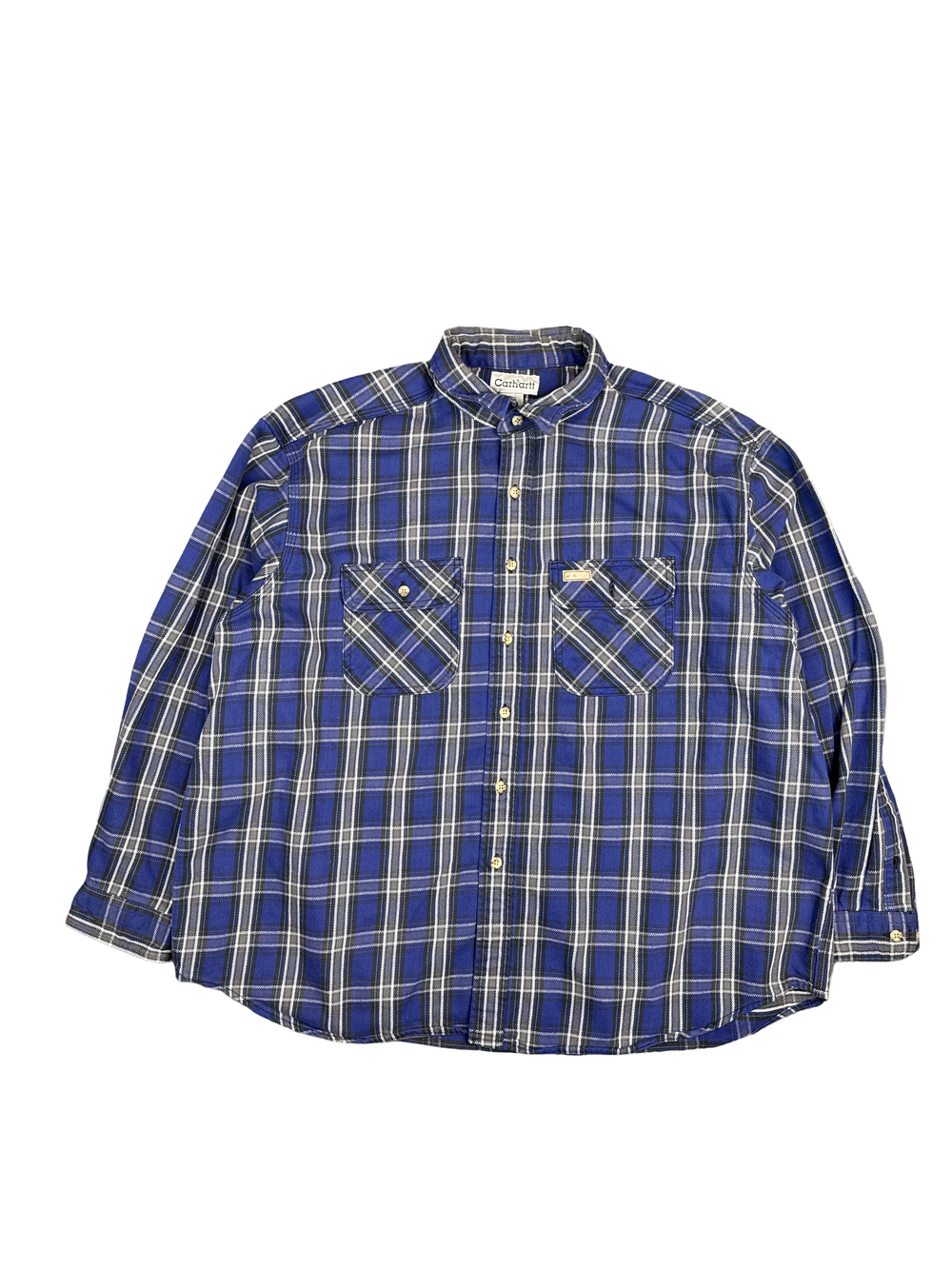 Carhartt Blue Plaid Cotton Flannel Button-Up Shirt (2XL)