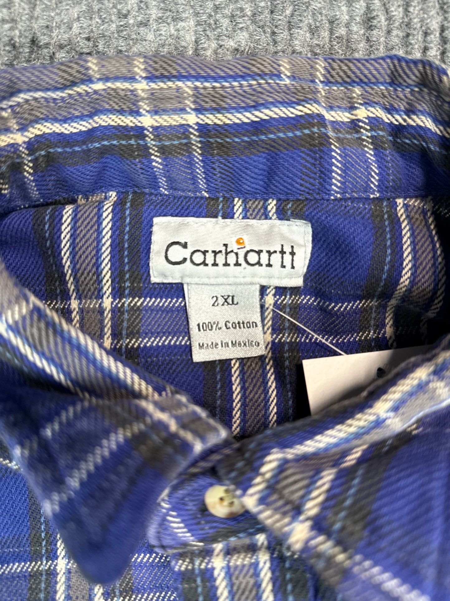 Carhartt Blue Plaid Cotton Flannel Button-Up Shirt (2XL)