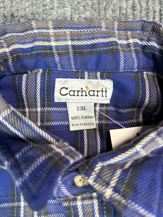Carhartt Blue Plaid Cotton Flannel Button-Up Shirt (2XL)