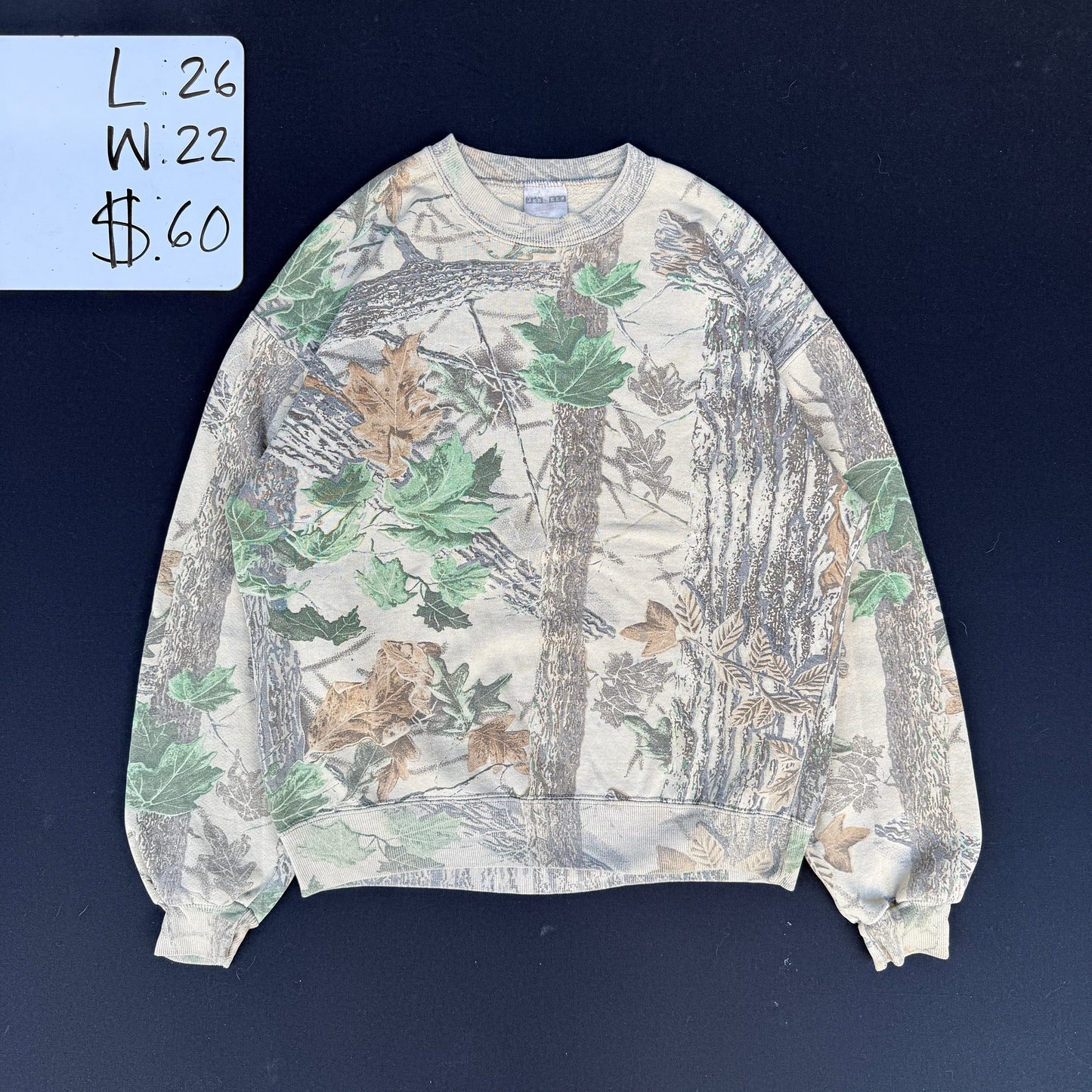 90s Hunting Camo Forest Print Sweatshirt (L)