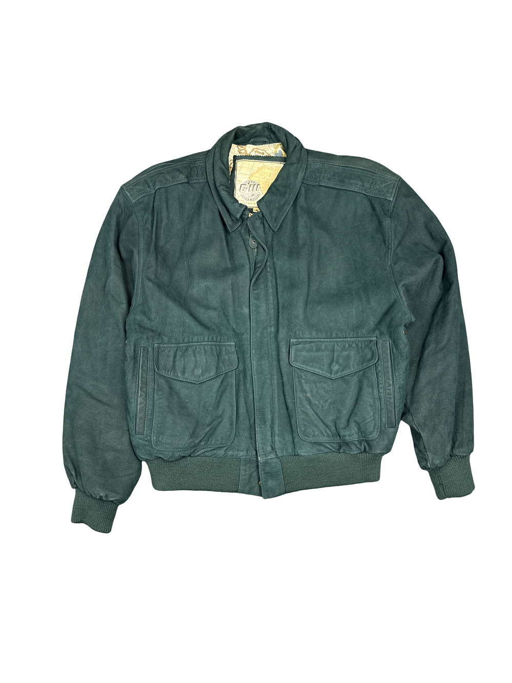 1990s G-III Green Leather Bomber Jacket (M)