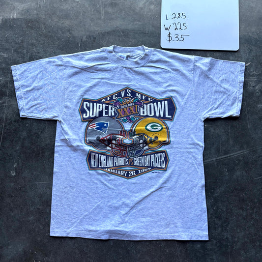 1997 Super Bowl XXXI Patriots vs Packers Logo 7 T-Shirt (L)