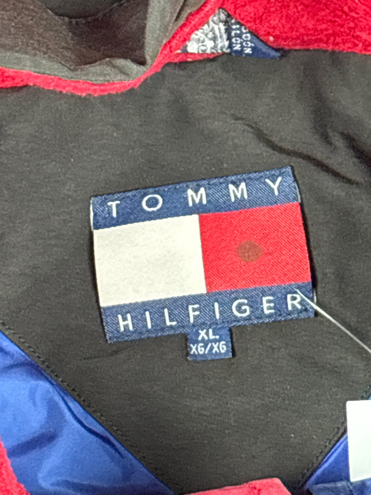 1990s Tommy Hilfiger Brown Red Hooded Jacket (XL)