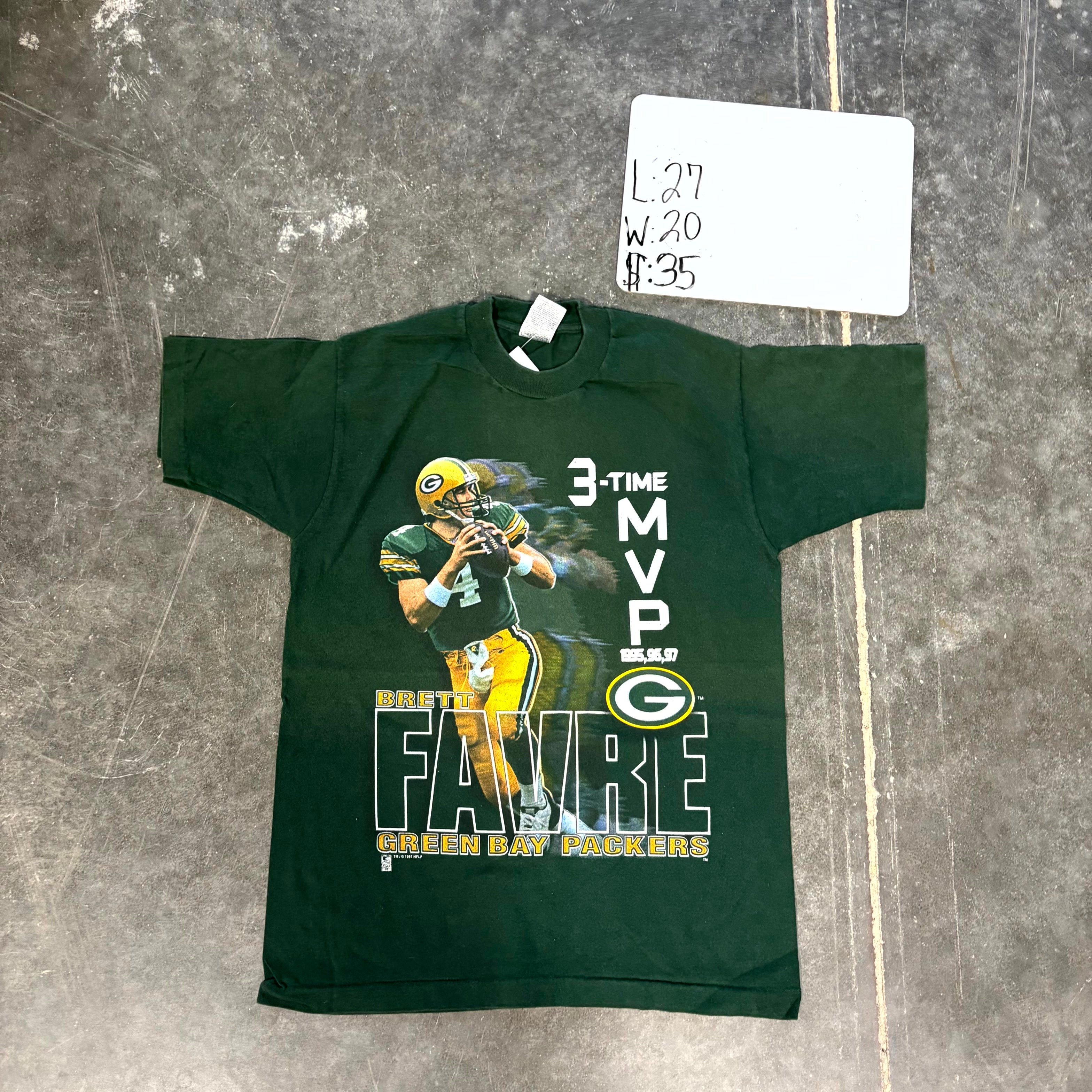 1990s Green Bay Packers Brett Favre 3-Time MVP Graphic Tee (M)