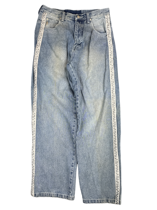 Y2K Light Wash Denim Jeans with Side Tape Detail (32x32)