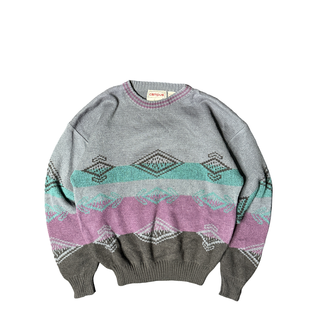 1990s Campus Geometric Knit Pullover Sweater (L)