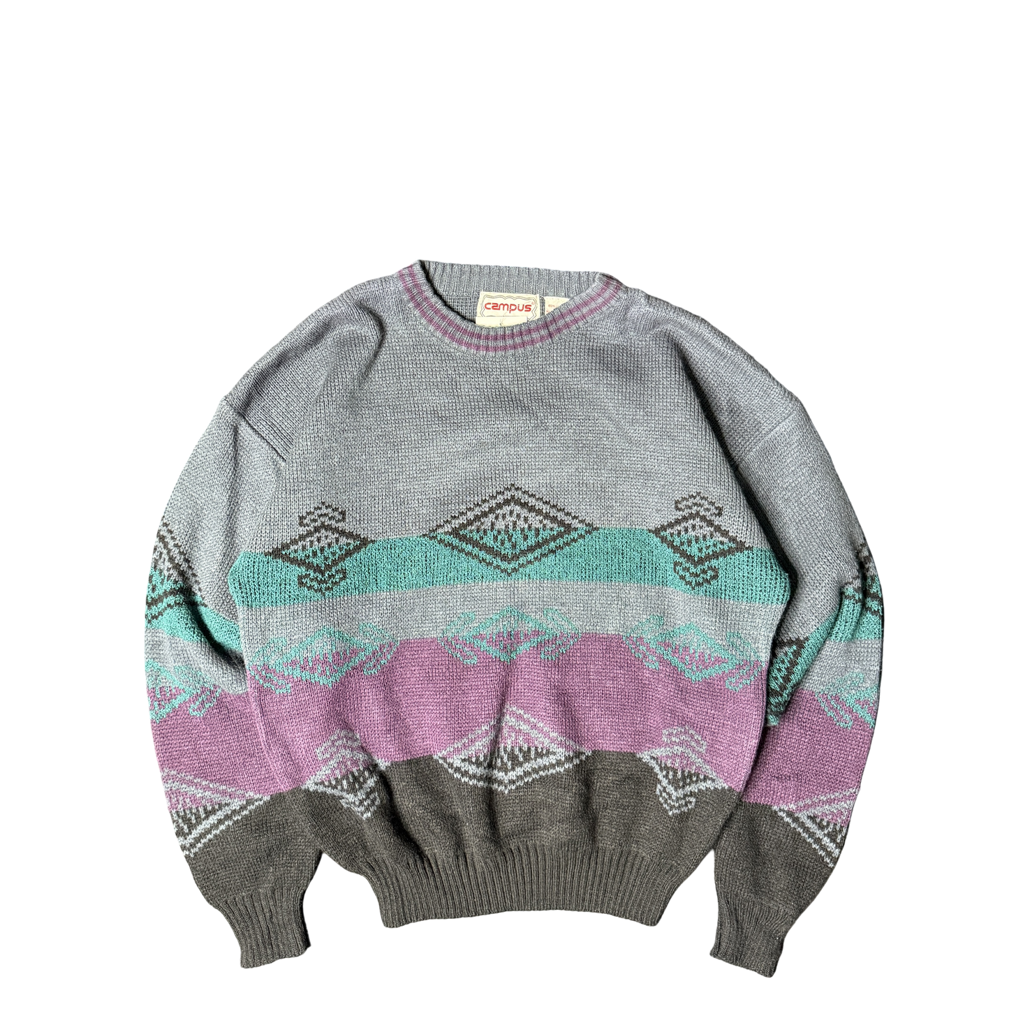 1990s Campus Geometric Knit Pullover Sweater (L)