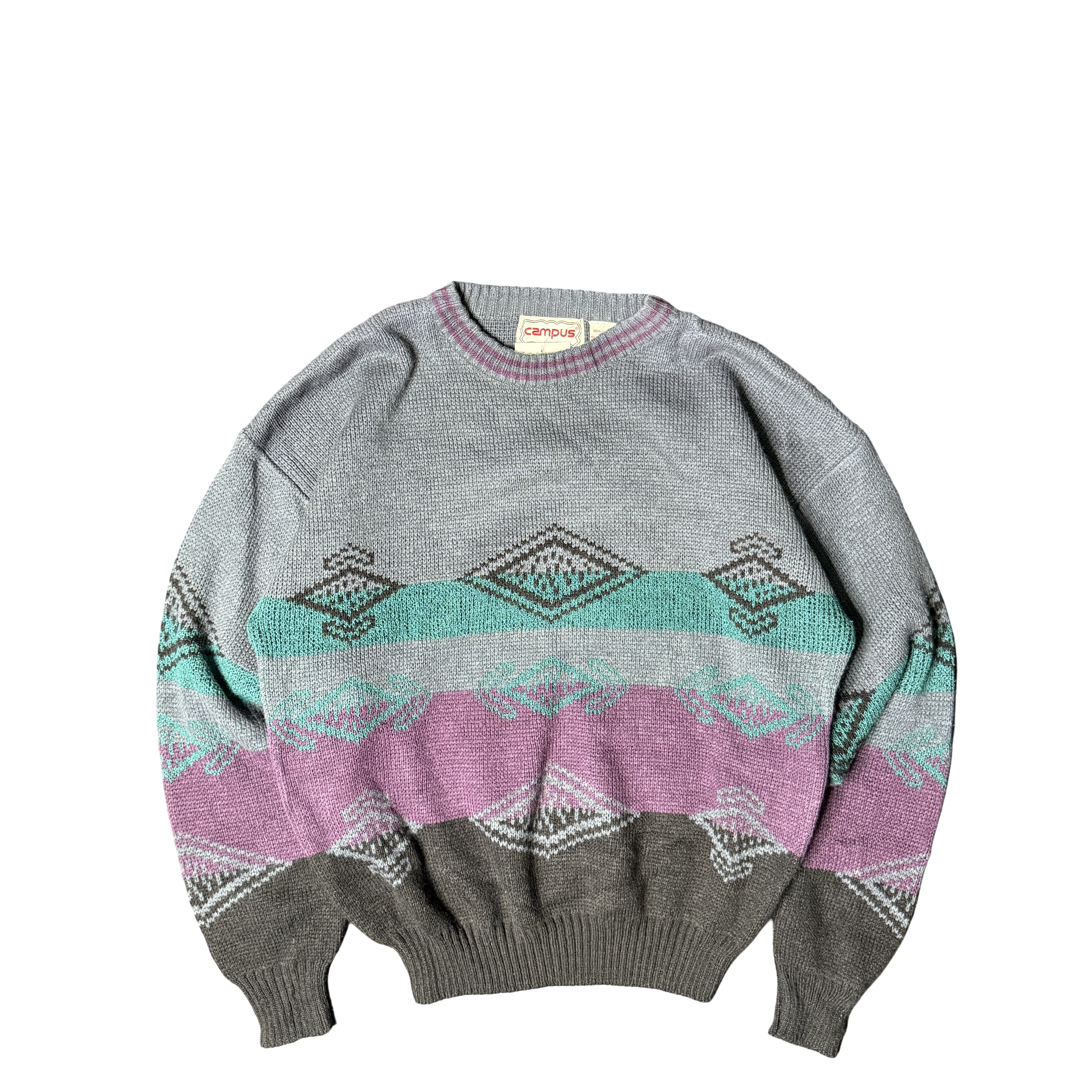 1990s Campus Geometric Knit Pullover Sweater (L)