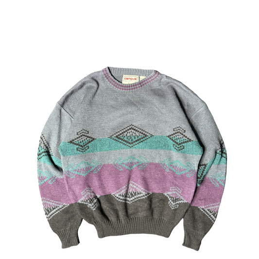 1990s Campus Geometric Knit Pullover Sweater (L)