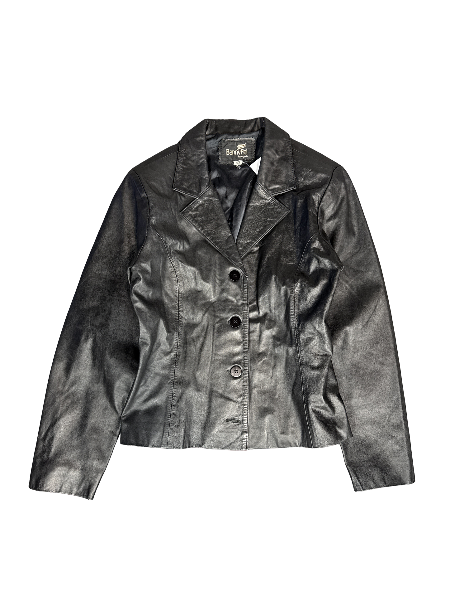 BannyPel Black Leather Button-Up Jacket (S)