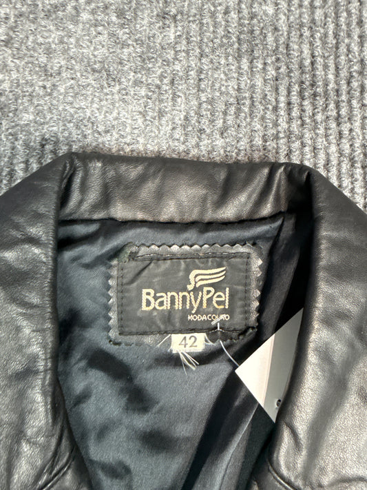BannyPel Black Leather Button-Up Jacket (S)
