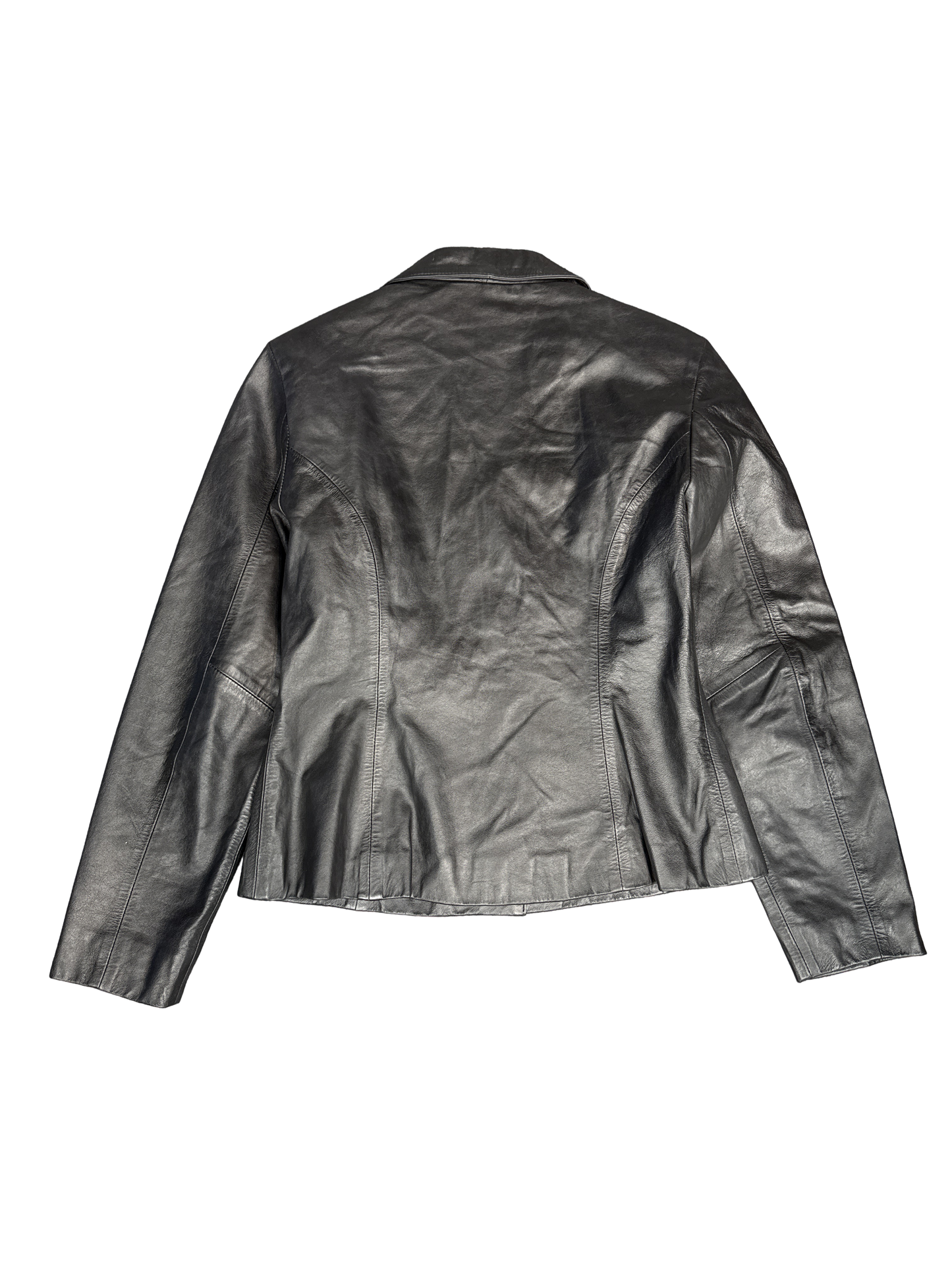BannyPel Black Leather Button-Up Jacket (S)