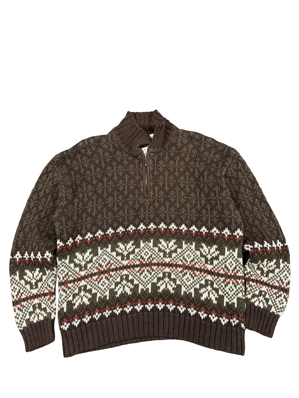 1990s B. Moss Nordic Knit Half-Zip Sweater (L)